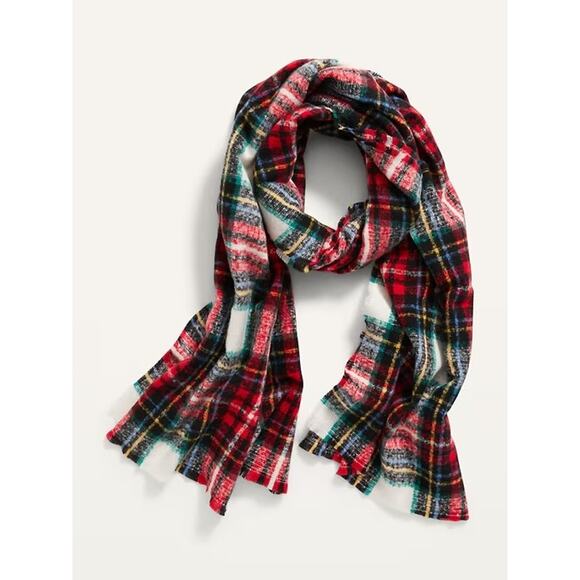 Old Navy Tartan Plaid Flannel Wrap Blanket Scarf Red Green White - Picture 1 of 3